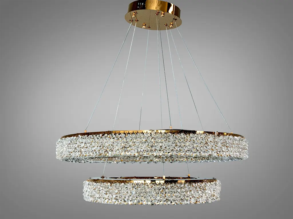 Розкішна підвісна LED люстра Diasha 7932/800+500S-gold золота кришталева 71 см 126W з пультом - фото 4