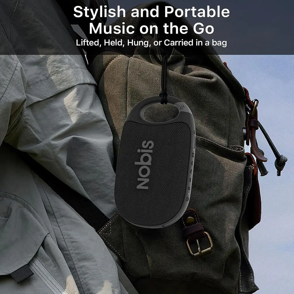 Портативний Bluetooth-динамік NOBIS Clip N1 з застосунком, режим ритму, час відтворення до 24 годин, IP68 водонепроникний, BT 5.3 - фото 3