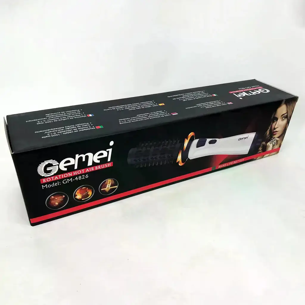Фен-щітка для волосся GEMEI GM-4826 1000W • Обертовий фен-браш для сушіння, укладання, об’єму та створення природної хвилі - фото 2