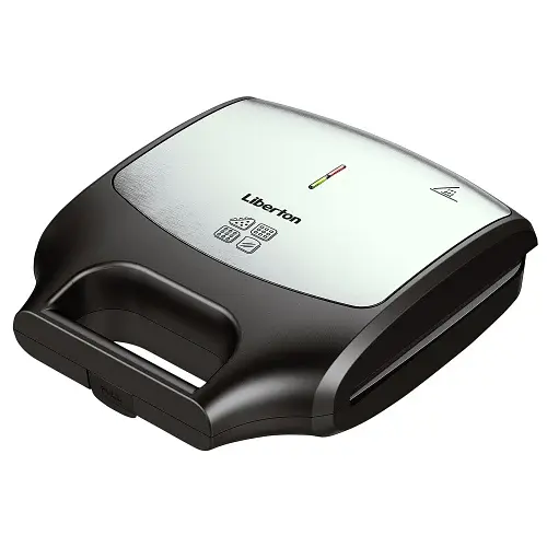 Мультимейкер Liberton LSM-5108, Black/Silver, 1400W, 4в1 гриль, трикутні сендвічі 4шт, бельгійські вафлі 2шт, горішки 12шт, антипригарне покриття, індикатор живлення та готовності, автоматичний контроль температури