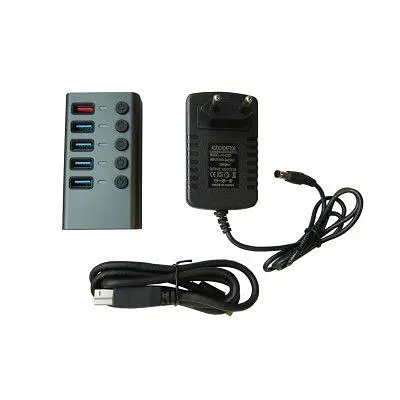 Концентратор Dynamode 5 ports USB3.0 to 4*USB3.0+2.4А Power Adapter 2.5A/12V (DM-UH-P405-G) - фото 3