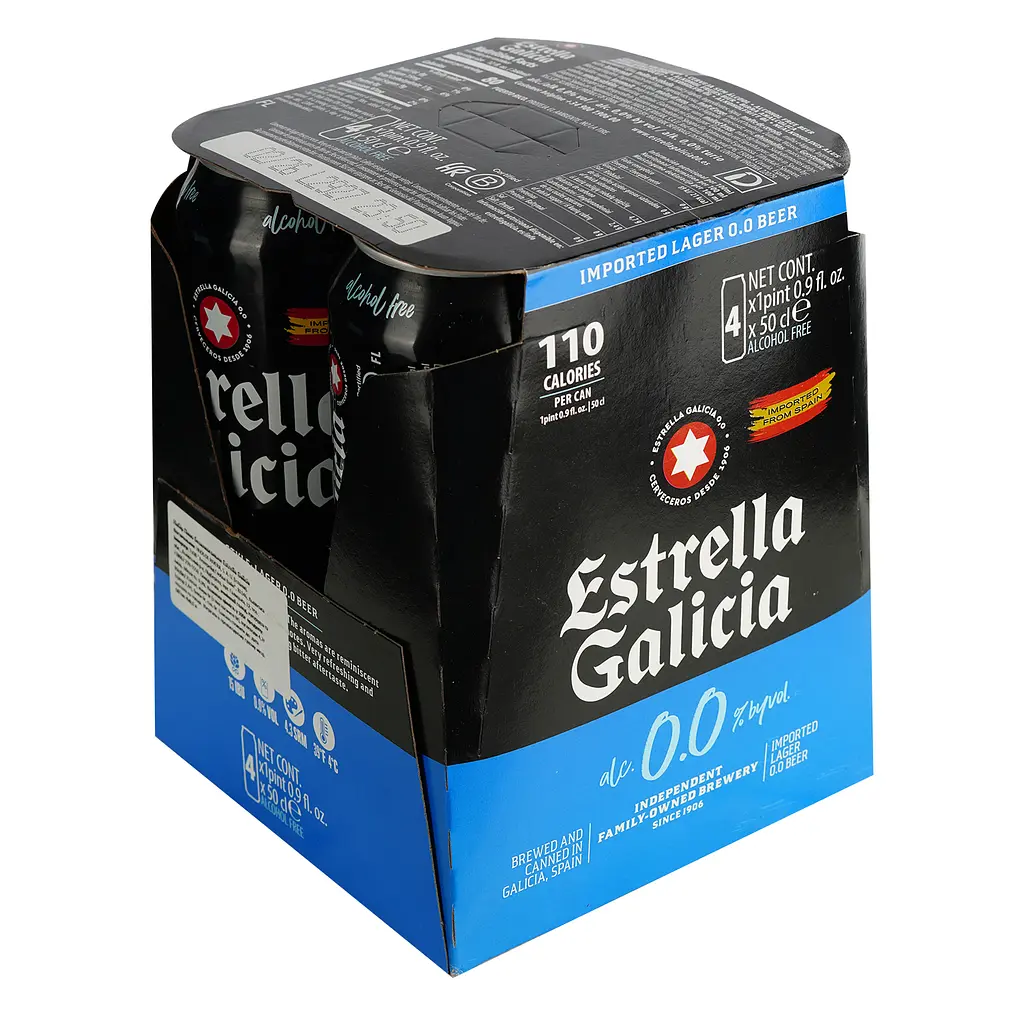 Уцінка. Упаковка пива Estrella Galicia Especial безалкогольне світле 0.0% 2 л (0.5 л x 4 шт.) з/б