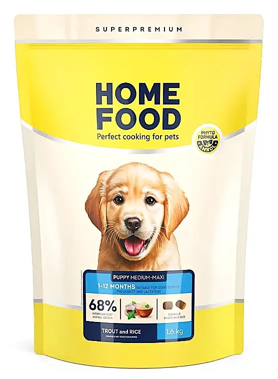 Сухий корм для цуценят середніх і великих порід Home Food з фореллю та рисом, 1,6 кг