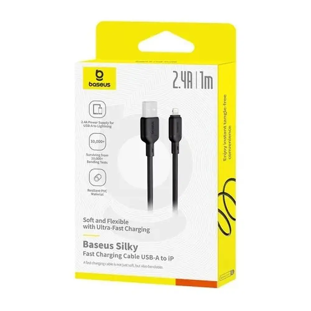 Кабель Baseus Silky Series Fast Charging Cable USB to iP 2.4A 1m Black - фото 2