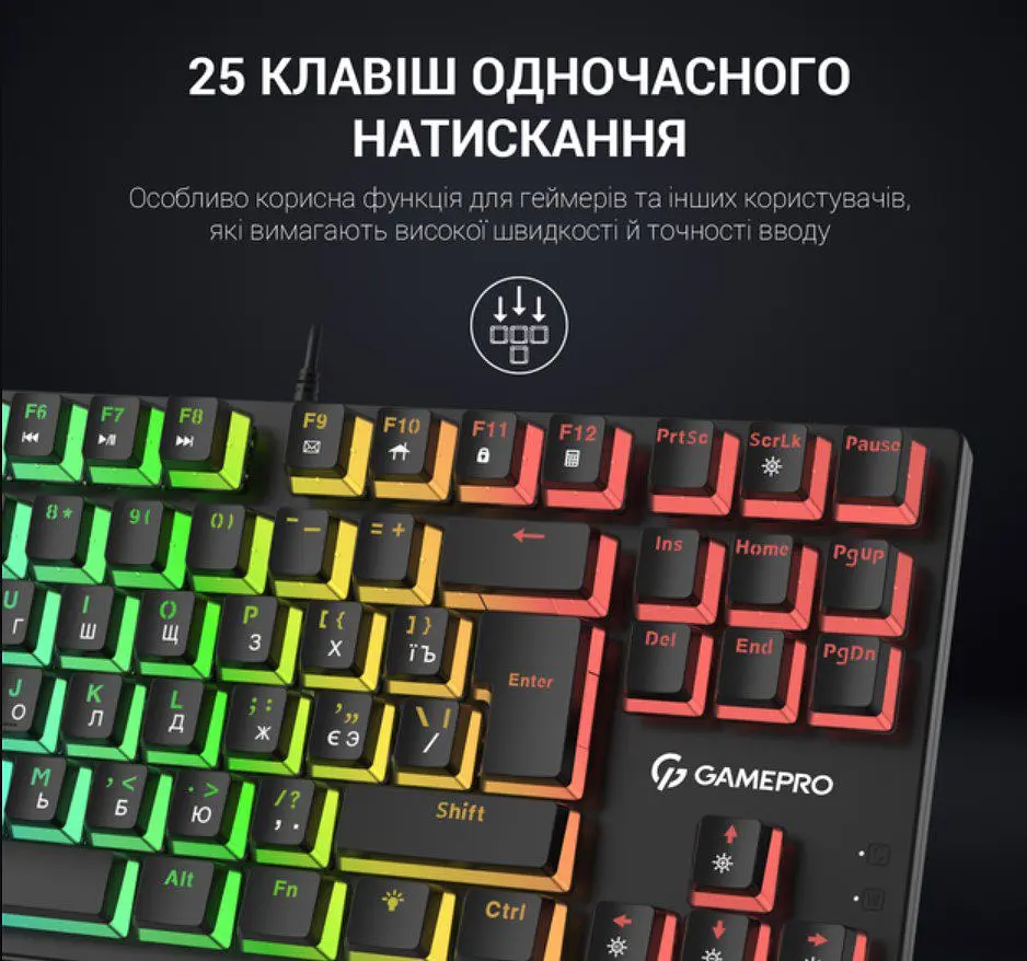 Клавиатура игровая механическая GamePro MK-80R USB Red switch (Linear) RGB Black - фото 7