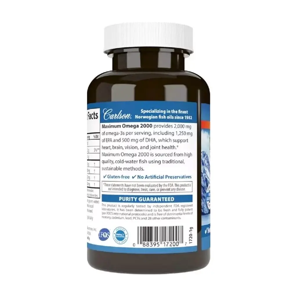 Жирные кислоты Carlson Омега Максимум 2000, Вкус Лимона, Maximum Omega 2000, 60 же (CL17200) - фото 3