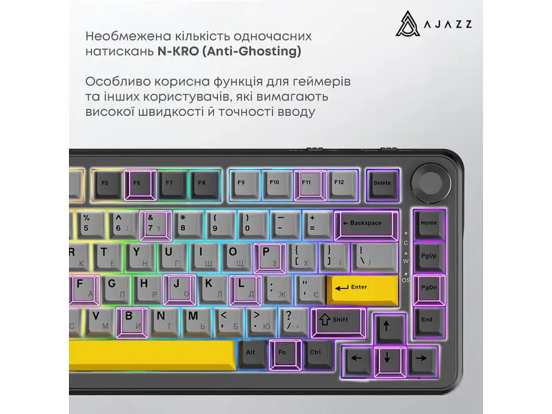 Клавіатура Ajazz AK820 MAX Magnetic Switch Black/Gray/Yellow RGB (AK820MAX-WM-BGY) - фото 5