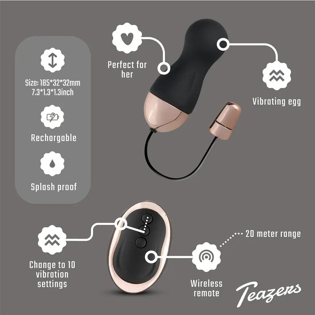 Віброяйце Teazers Egg With Remote, 8 см (чорний) - фото 8