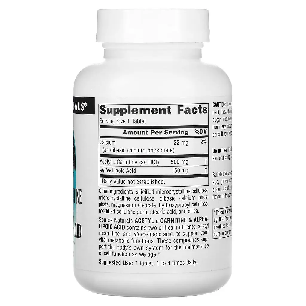 Ацетил карнітин + альфа-ліпоєва кислота Source Naturals Acetyl L-Carnitine & Alpha Lipoic Acid 650 мг 60 таб - фото 2