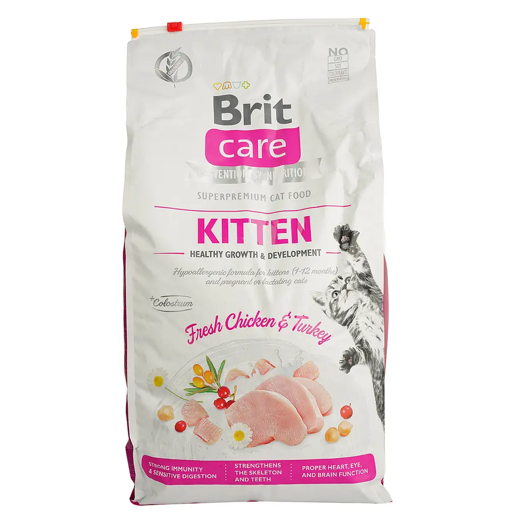 Сухой корм для котят, беременных или кормящих кошек Brit Care Cat GF Kitten Growth&Development со свежей курицей и индейкой 7 кг - фото 2