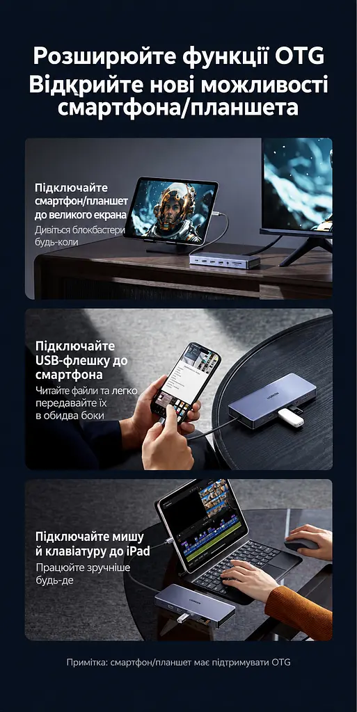 Док-станція USB-C UGREEN CM681 13 в 1 2 HDMI та DisplayPort кожен до 4K 60 Гц або 2K 144 Гц потрібен USB-C з DisplayPort MST темно-сірий (15978) - фото 12