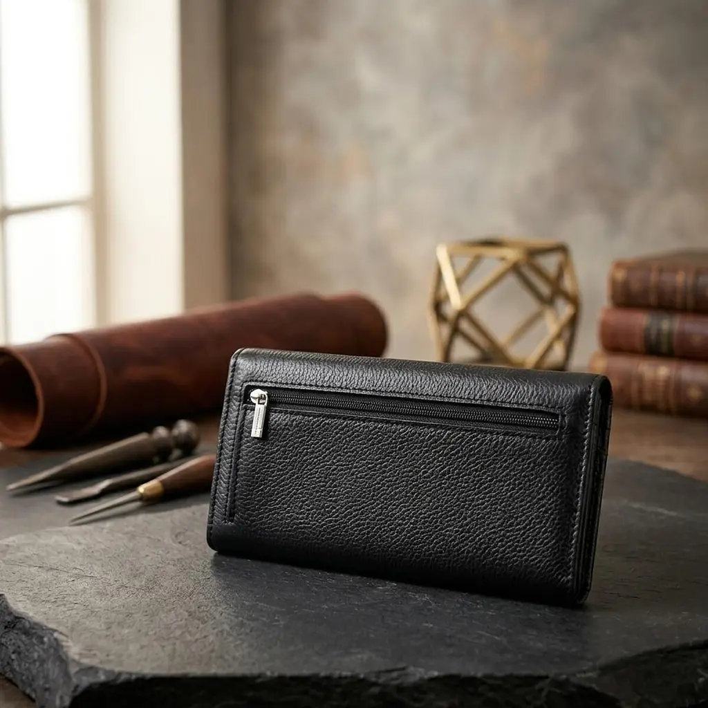 Жіночий вертикальний гаманець на магнітах із натуральної шкіри ST Leather 22538 чорний - фото 4