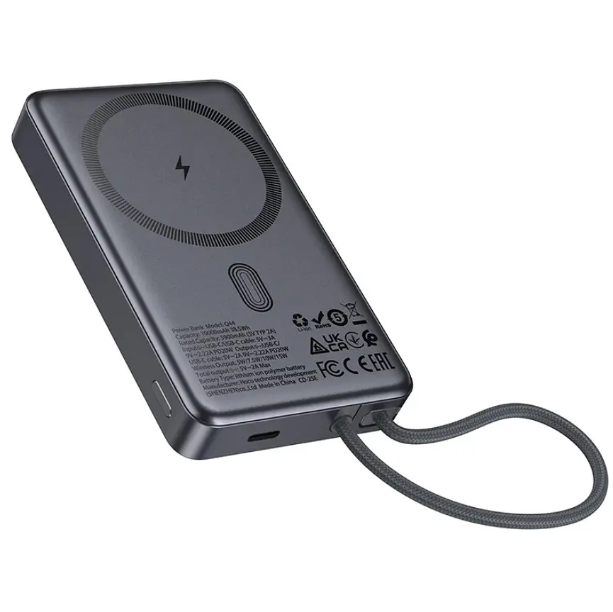 Power Bank Hoco Q44 Origen dual PD20W magnetic power bank with cable dark(10000mAh) Серый - фото 2