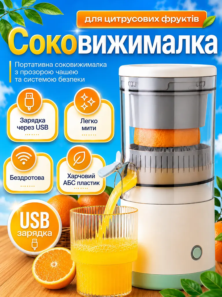 Портативний електричний соковитискач для фруктів 0.4 л з акумулятором (49675892) - фото 2