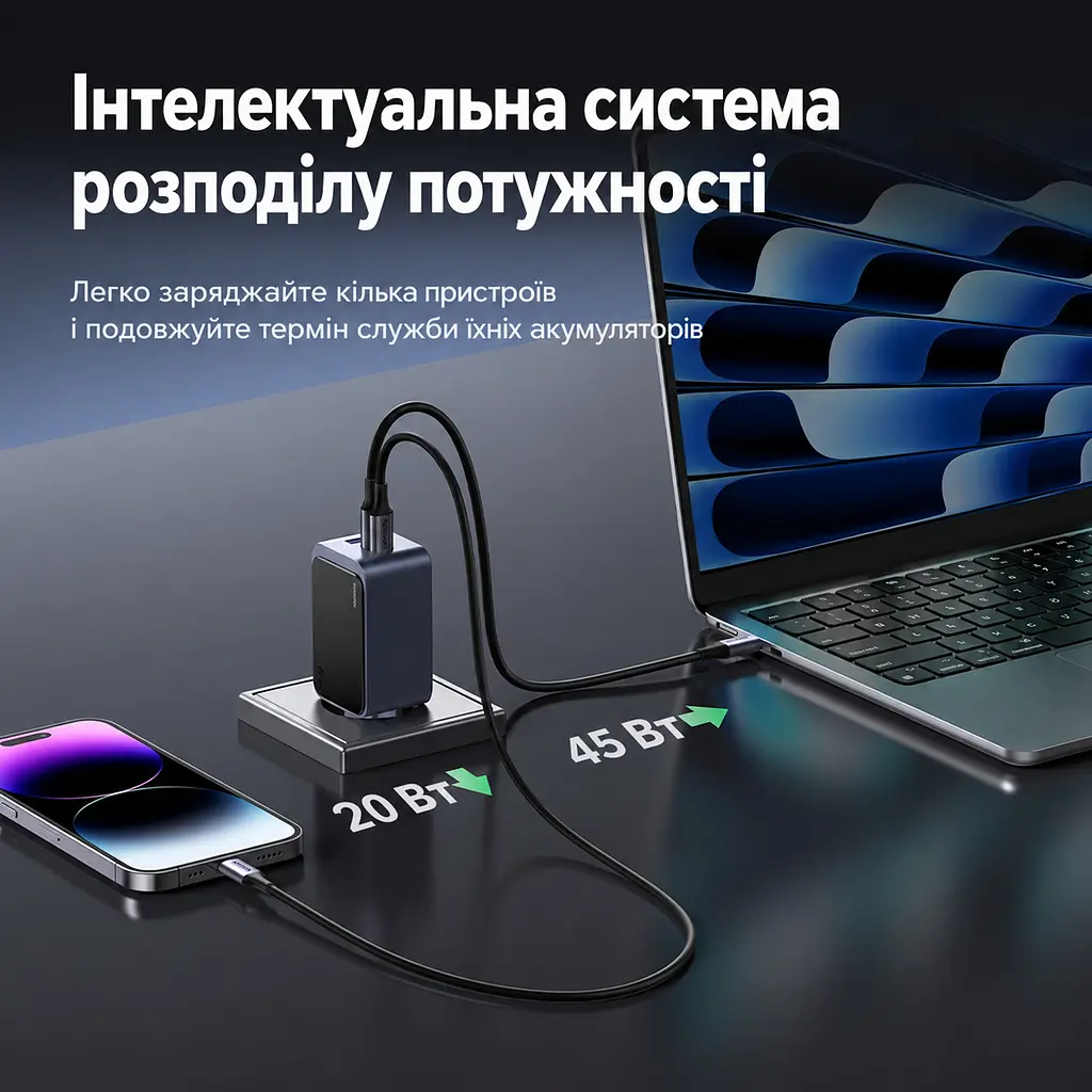 Мережевий зарядний пристрій UGREEN X553 до 65 Вт 2 USB-C + USB-A PD 3.0 QC 4.0+ PPS (35042) - фото 5