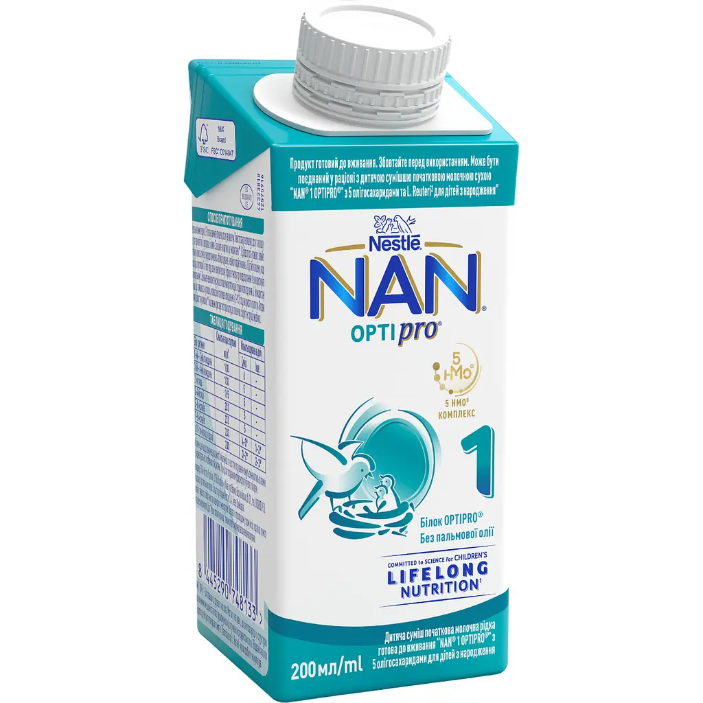 Суміш дитяча початкова NAN 1 OptiPro молочна рідка з 5 олігосахаридами для дітей з народження 200 мл (944870) - фото 2