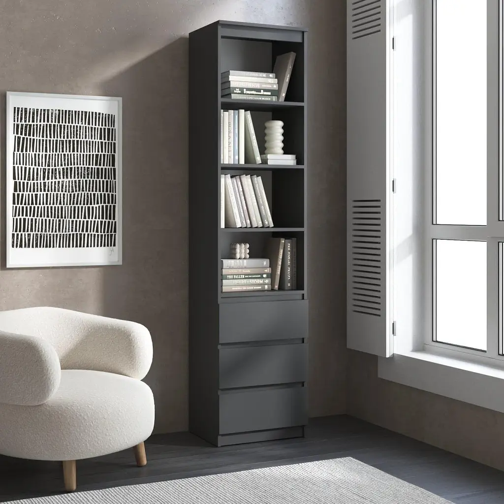 Пенал для книг Vays R-25, з відкритими полицями та шухлядами, без ручок, ЛДСП, 50×40×211 см - для вітальні, спальні, офісу - фото 3