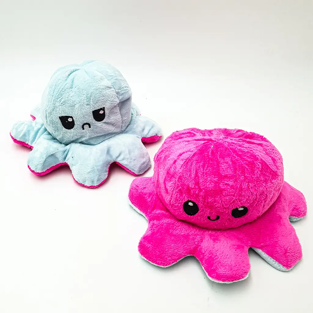 М'яка іграшка Восьминіг перевертень двосторонній веселий сумний Mood Octopus 16 см UKC малиново/блакитний - фото 4
