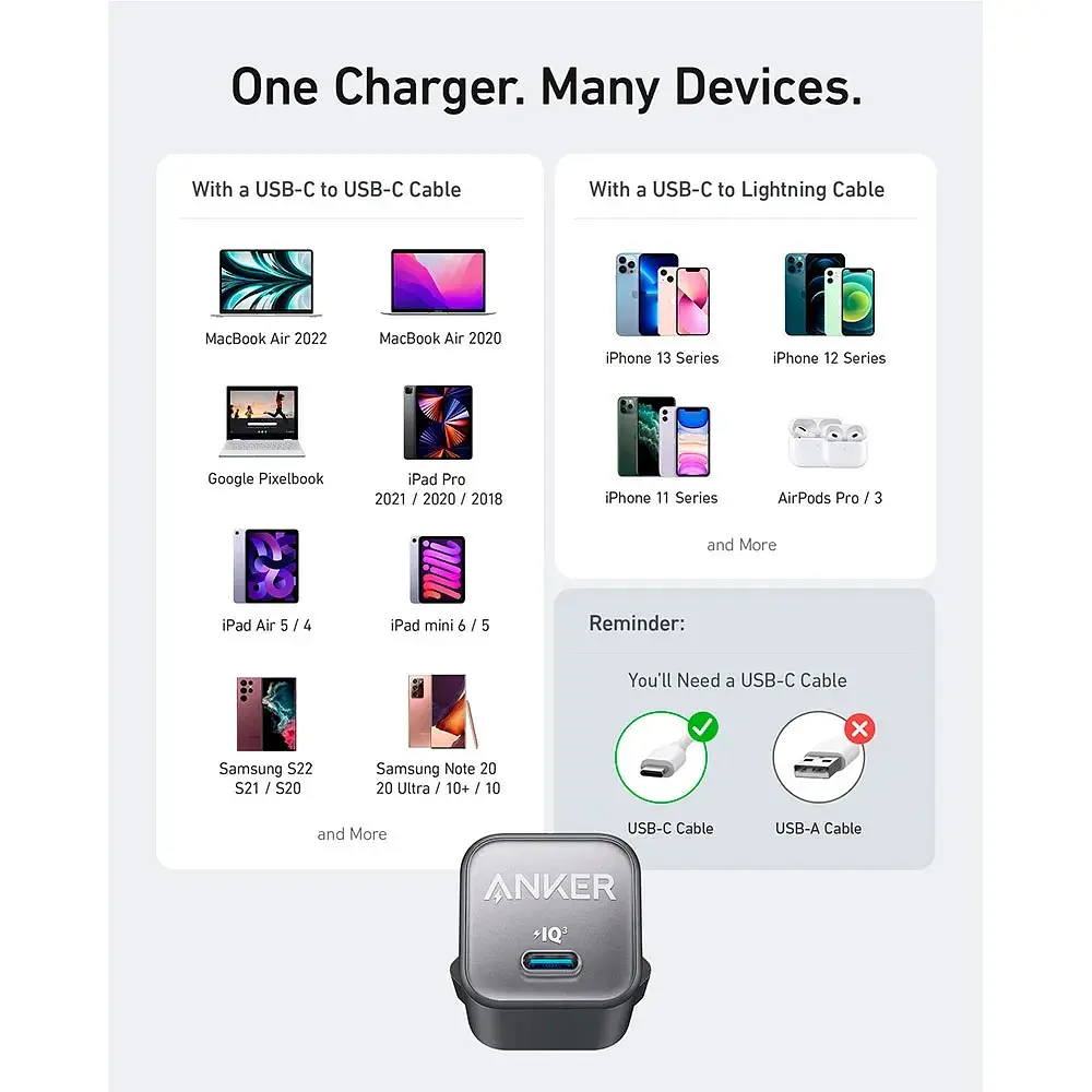 Зарядное устройство для адаптера Anker PowerPort 511 Nano 3 30 W (1 Port USB-C) A2147G21 белое - фото 6