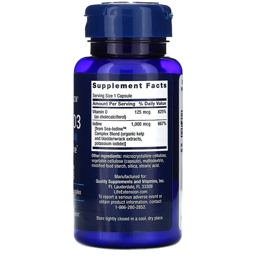 Вітаміни та мінерали Life Extension Vitamin D3 5000 IU with Sea-Iodine, 60 капсул - фото 2