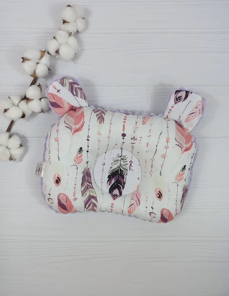 Дитяча ортопедична подушка 24×32 для новонароджених a.l.babybox Пір'я рожеве Бузковий
