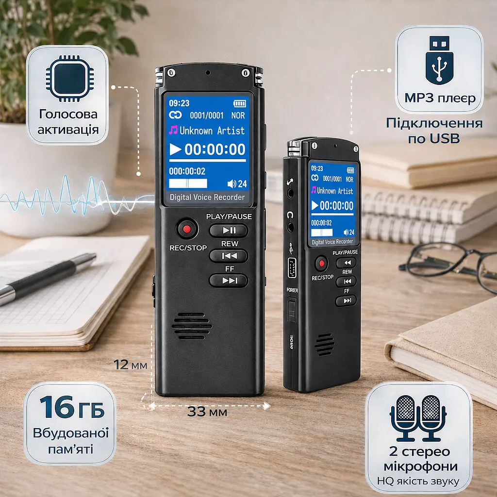 Цифровий портативний диктофон Digital Voice Recorder з MP3 та стереозаписом, 16 ГБ пам’яті - фото 5