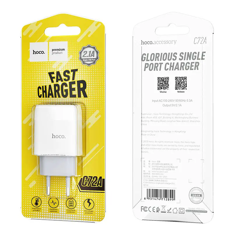 МЗП Hoco C72A Glorious single port charger ( EU ) White - фото 3