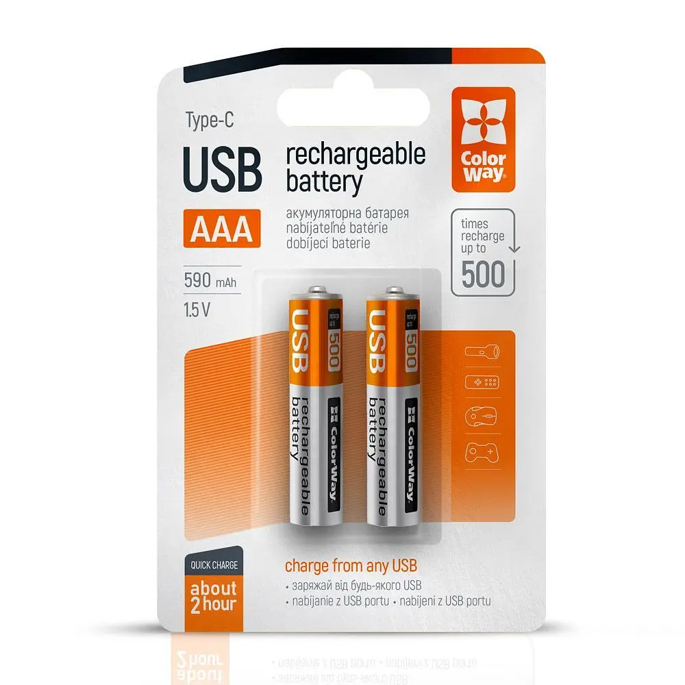 Акумулятор USB-C ColorWay AAA/HR03 Li-Pol 590 mAh BL 2 шт. (CW-UBAAA-09) - фото 10