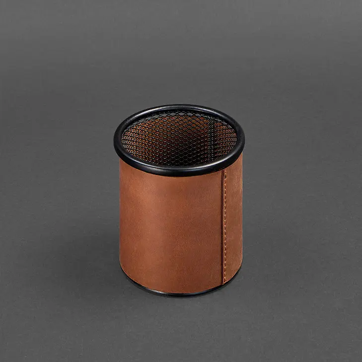 Стакан для ручек в кожаном чехле светло-коричневый Crazy Horse - фото 4