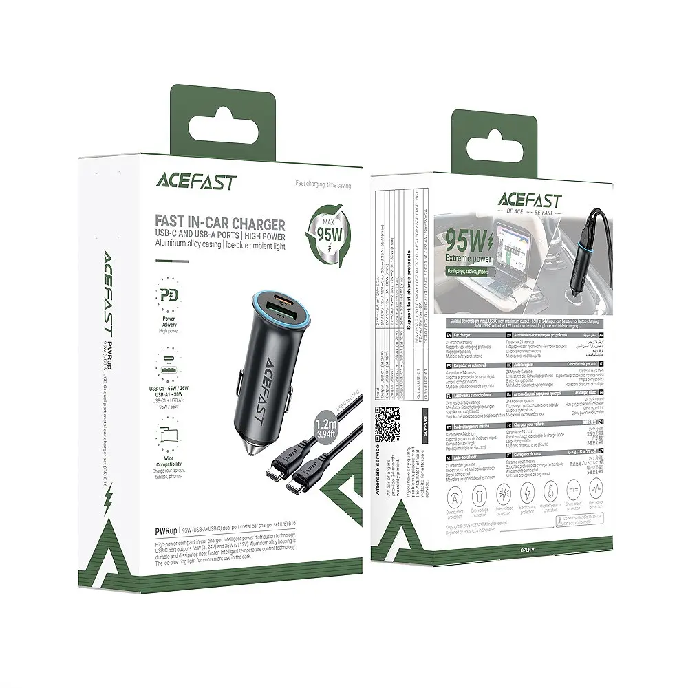Автомобільний зарядний пристрій ACEFAST B16 95W (USB-A+USB-C) dual port metal car charger set (P5) металево-сірий - фото 2