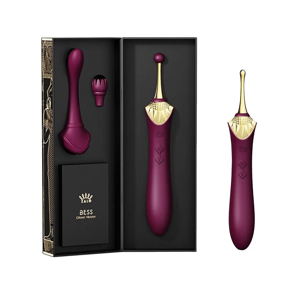 Вагінально-кліторальний вібратор Zalo - Bess Velvet Purple, мультифункціональний із насадками - фото 9
