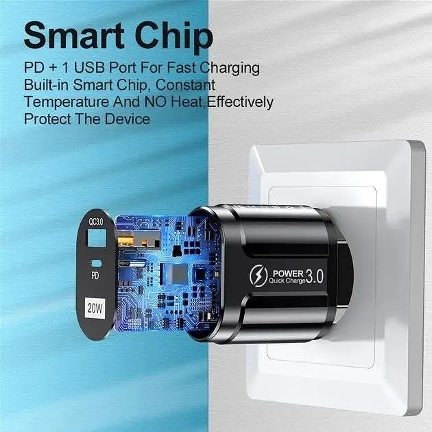 Зарядний пристрій Mirrow USB Type-C Super Charge/Quick Charge 3.0 PD 20W Black (366589741) - фото 6