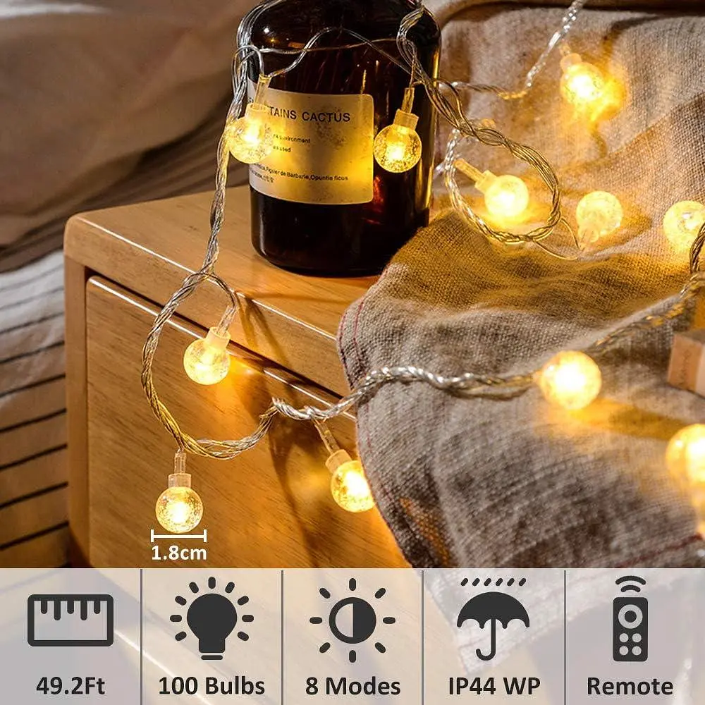 Сказочные огни Zorela Globe Fairings, 15M/49ft 100 LED Globe String Lights с пультом дистанционного управления — Питание от USB - фото 6
