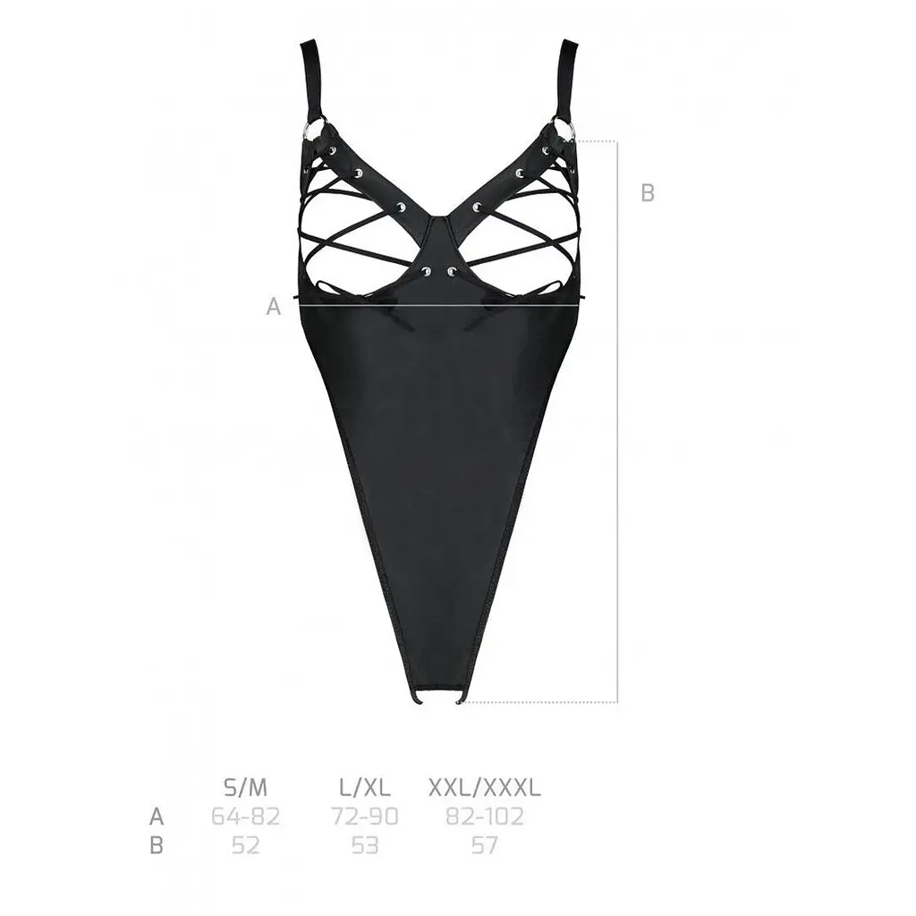Боді з екошкіри Passion CELINE BODY XXL/XXXL, black, з доступом, відкритий - фото 7