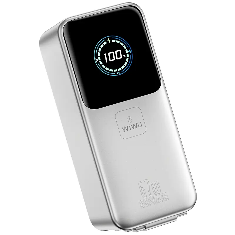 Портативний ЗП Power Bank WIWU PM501 Power Mega PD67W with cable 15000 mAh Silver - фото 5