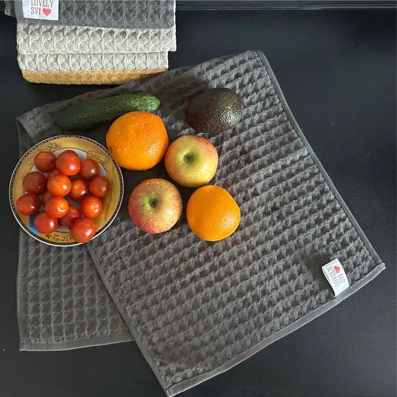 Набор кухонных вафельных полотенец Lovely Svi 4 шт: 35 x 75 см, 100% хлопок – Серый (561011) - фото 4