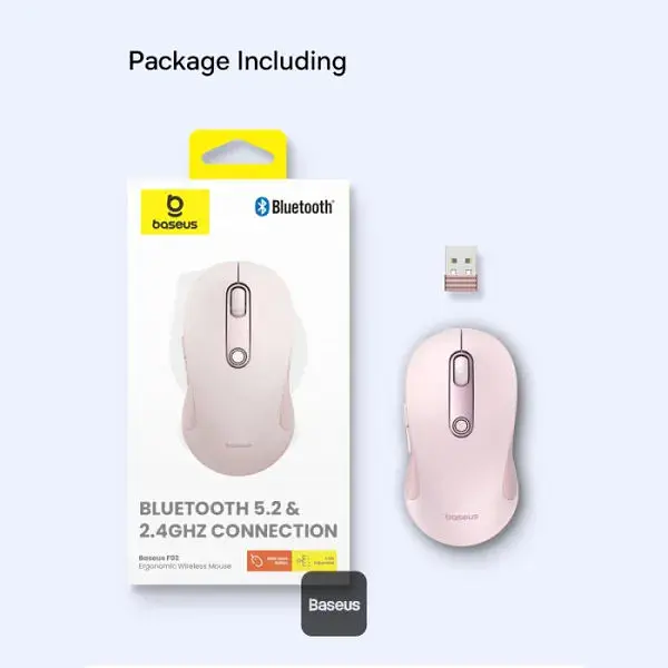 Мышь беспроводная Baseus F02 Ergonomic Wireless Mouse розовая - фото 5