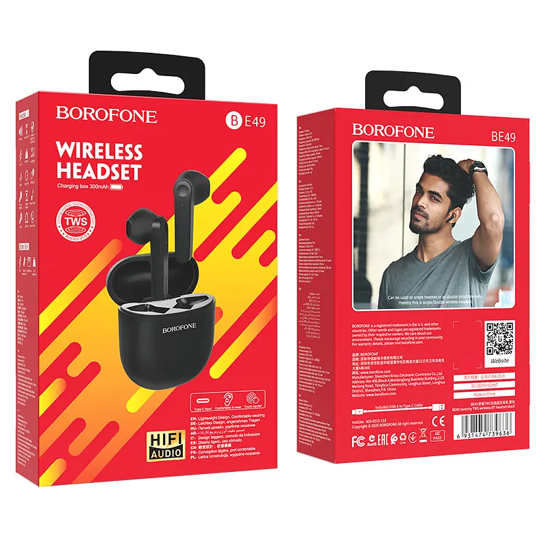 Блютуз Стерео Гарнитура Borofone BE49 Serenity TWS Чёрный - фото 8