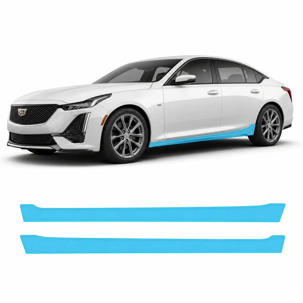 Антигравійна захисна бронеплівка за лекалами для Cadillac CT5 I 2019-2024 - нижня зона кузова пороги