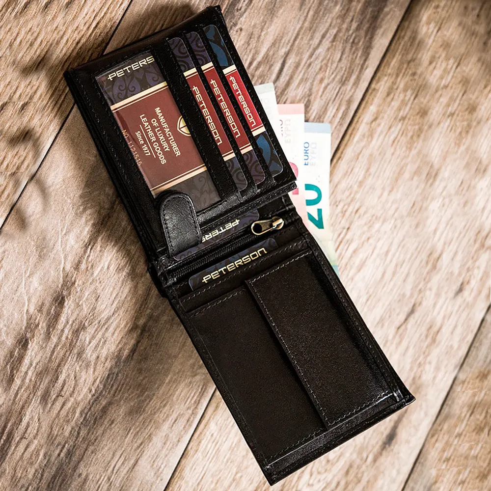 Портмоне чоловіче шкіряне Peterson 304T Black з вантажівкою чорне в коробці - фото 5