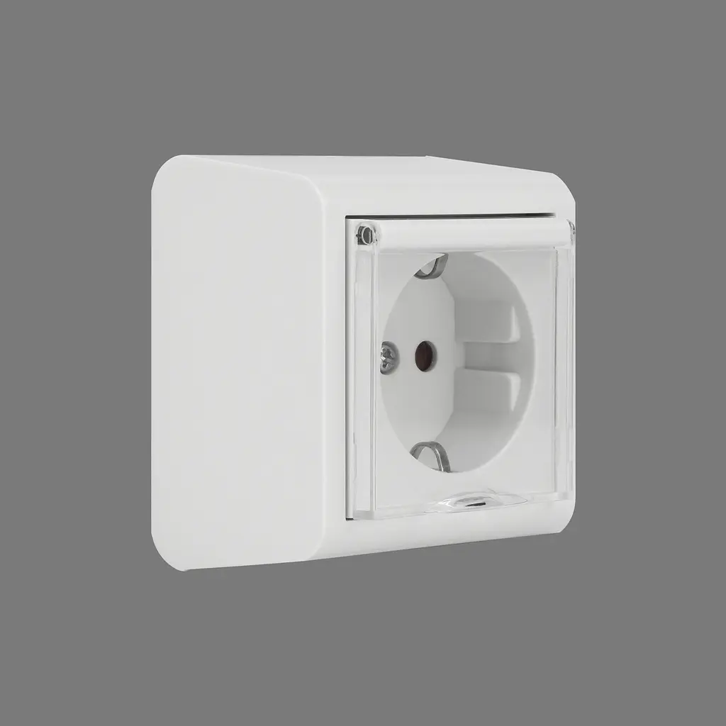 Розетка Ovivo Electric Nivo, одинарна з заземленням, з кришкою, та шторками, накладна, біла - фото 3