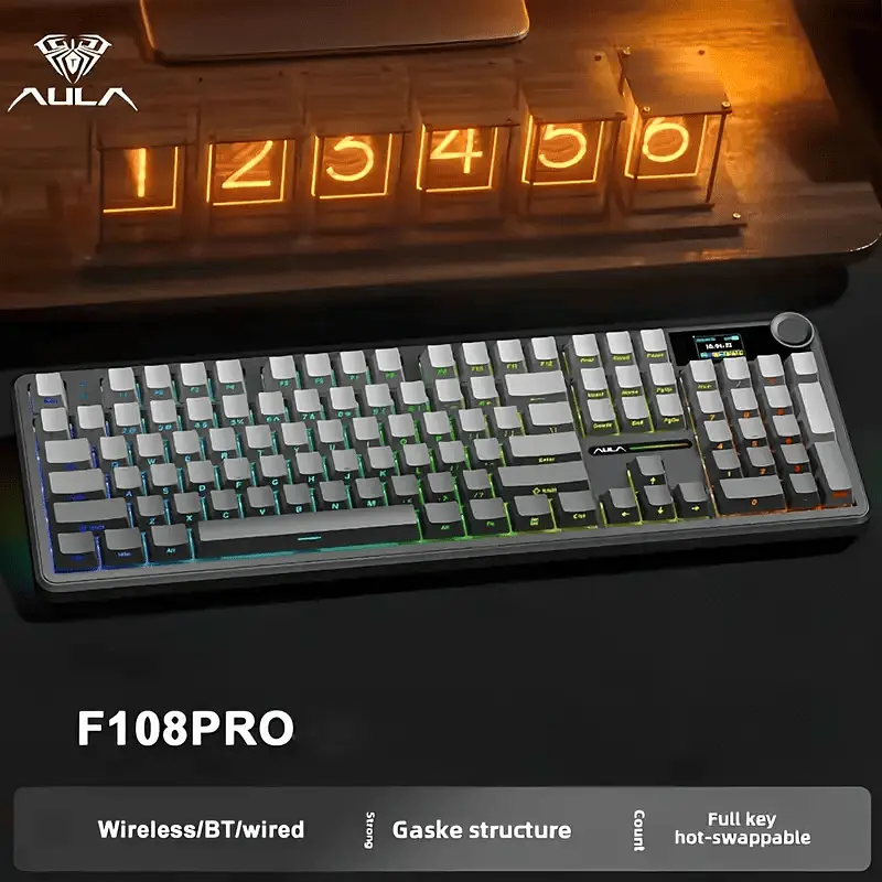 AULA F108PRO — бездротова ігрова механічна клавіатура (повнорозмірна), Чорний - фото 3