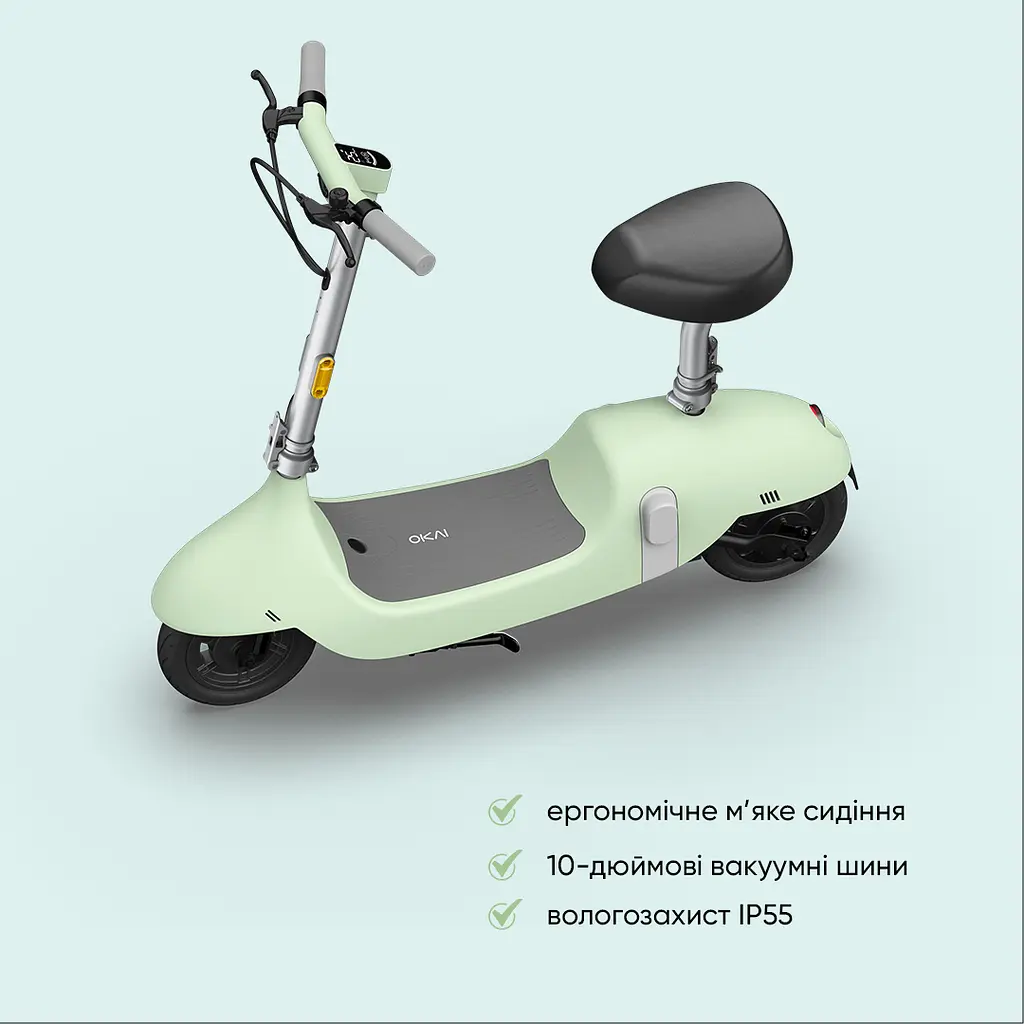 Електросамокат з сидінням OKAI Ceetle PRO EA10C Mint Green 10', 350(900)W, 25Km/h, 10.4Ah, 55Km, 20%,NFC, App, 29kg (EA10C-MG) - фото 8