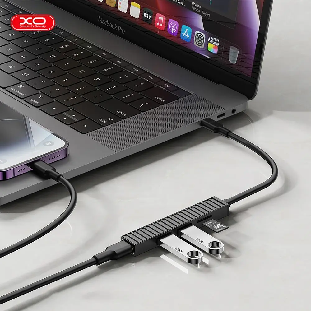 USB-хаб XO USB Type-C 3-в-1 (HUB014B.black) - фото 5