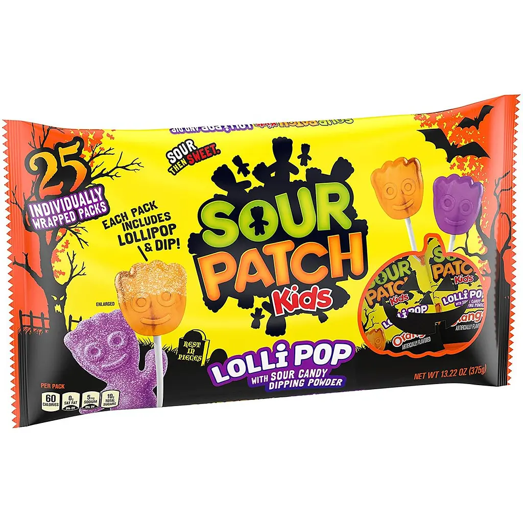 Набір льодяників з кислою посипкою Sour Patch Kids Lollipops 300g - 20 шт