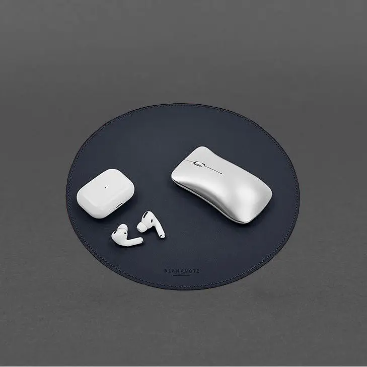 Круглый коврик для мышки из натуральной кожи синий краст - фото 7