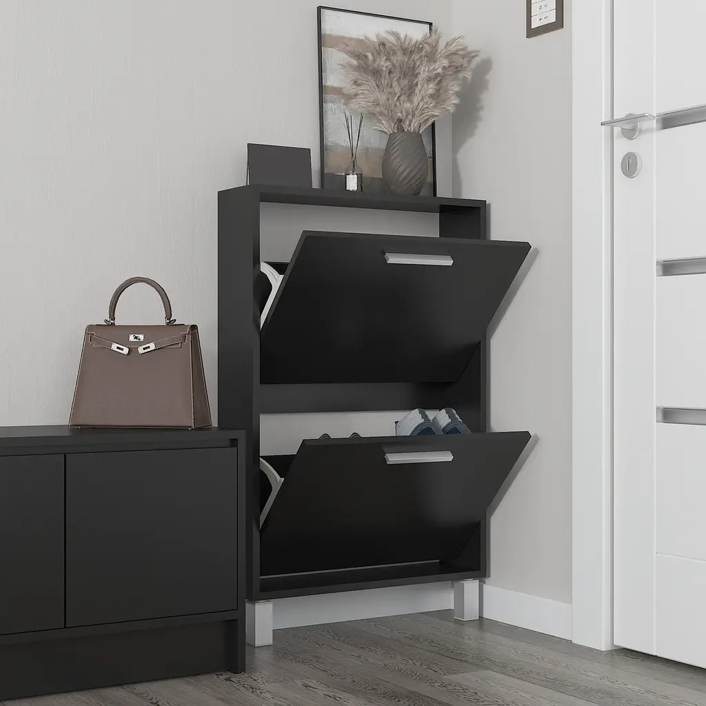 Полиця для взуття Flamecame підлогова на 2 шухляди з ДСП F-158 Чорний - фото 2