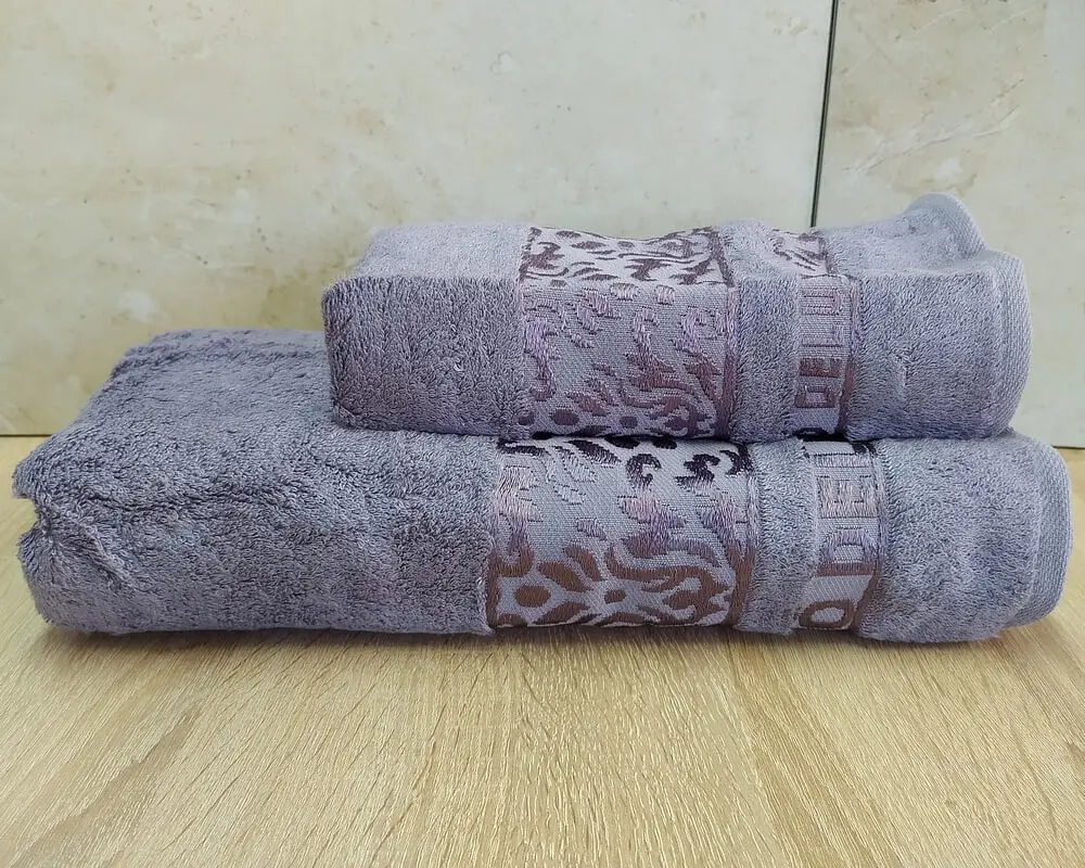 Набір турецьких бамбукових махрових рушників Cestepe 50х90+70х140 Bamboo Damaks Violet - фото 2