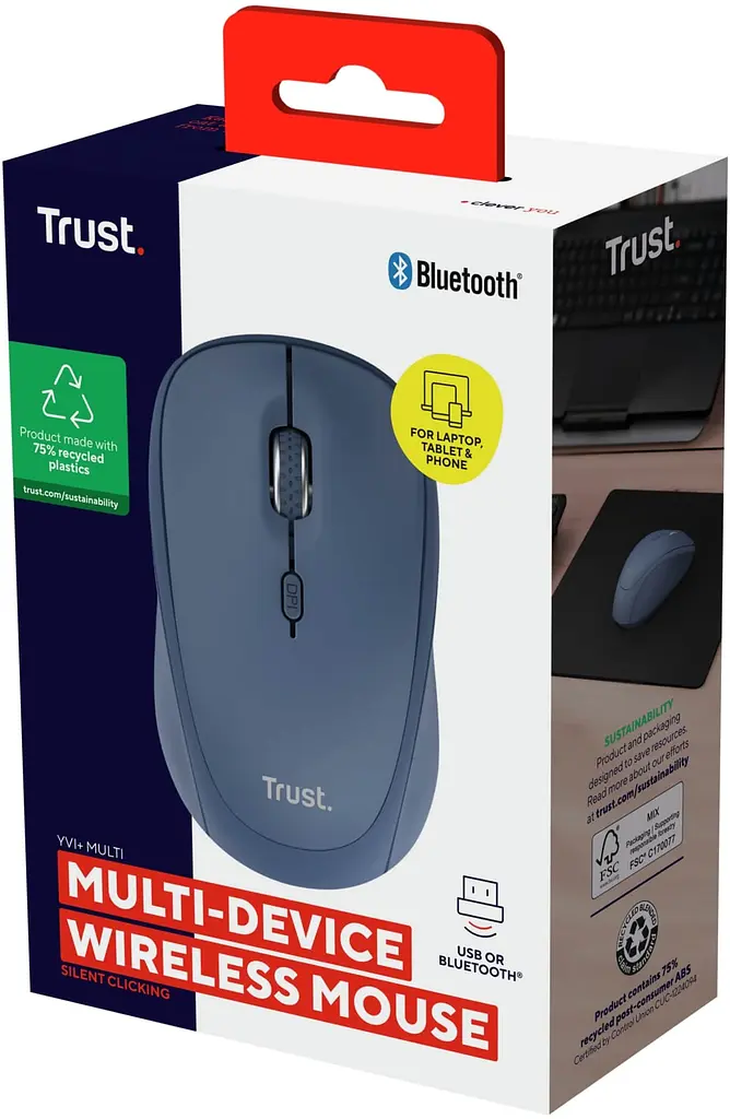 Компьютерная мышь Trust Yvi+ Compact Multi-Device WL/BT/USB-A синий teh0014038 - фото 7