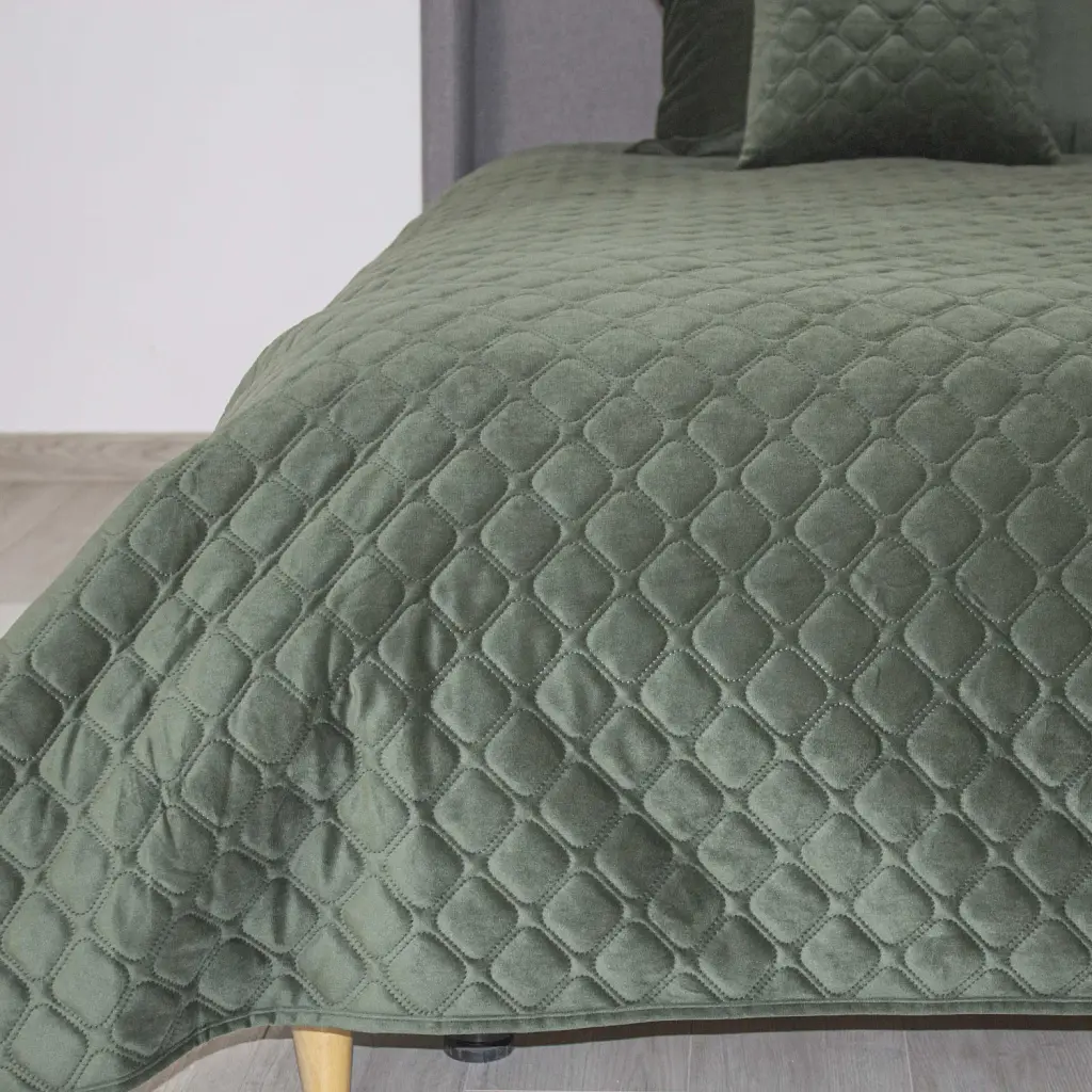 Покривало ТЕП велюрове Velour Ромб круглий 220x240 см темно-зелене - фото 4